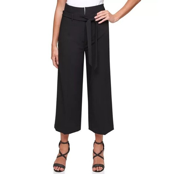 DKNY Women's Petite Mid Rise with Pockets Wide Leg Cropped Pants Formal Black 6P - Picture 1 of 7